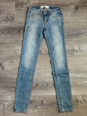 Hollister Light Blue Skinny Jeans with Rhinestone Accents